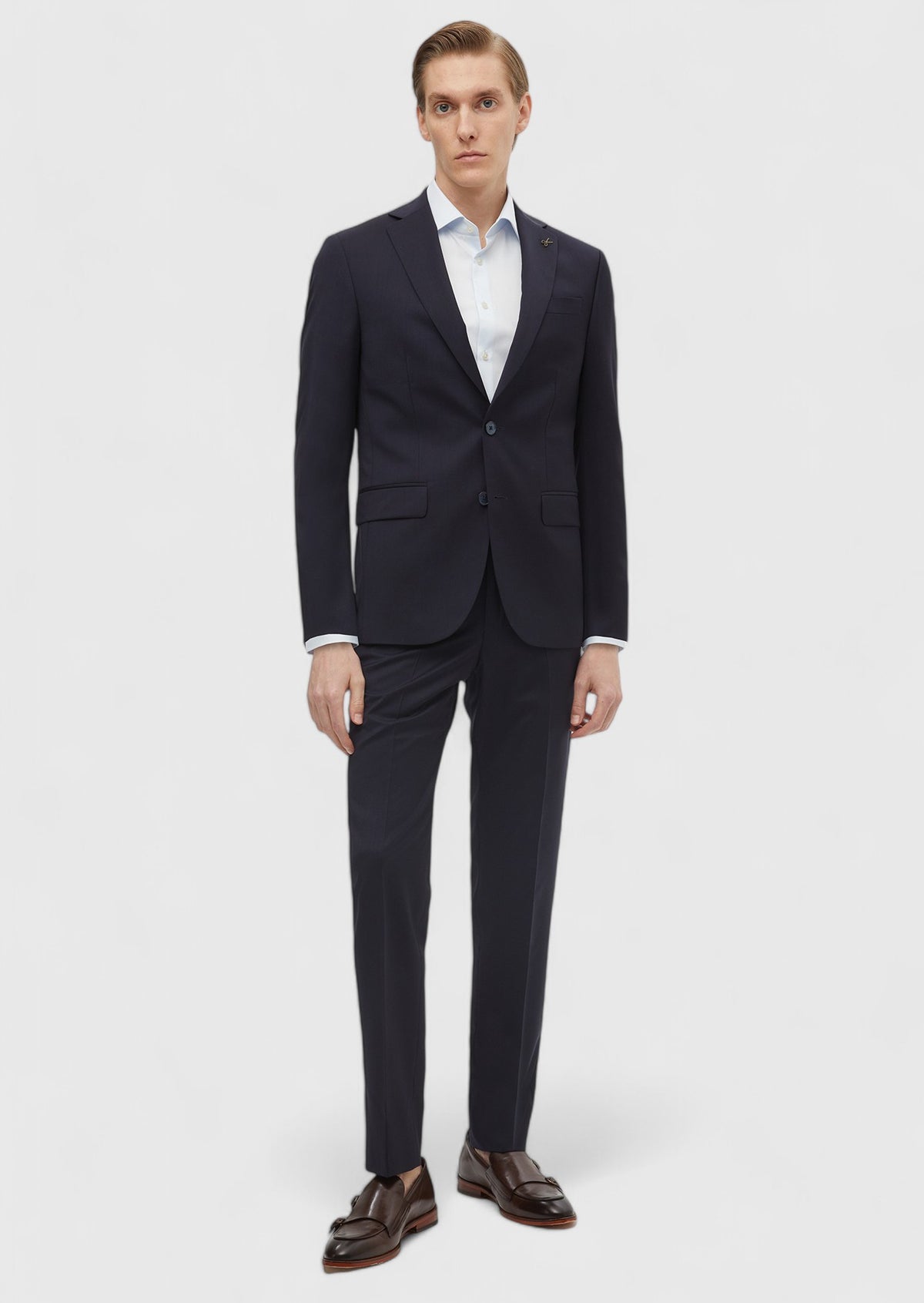 Lacivert Düz Modern Fit %100 Yün Takım Elbise
