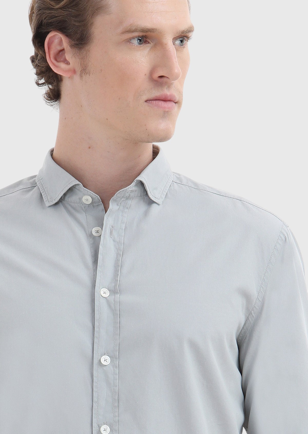 Gri Düz Regular Fit Uzun Dokuma Casual %100 Pamuk Gömlek