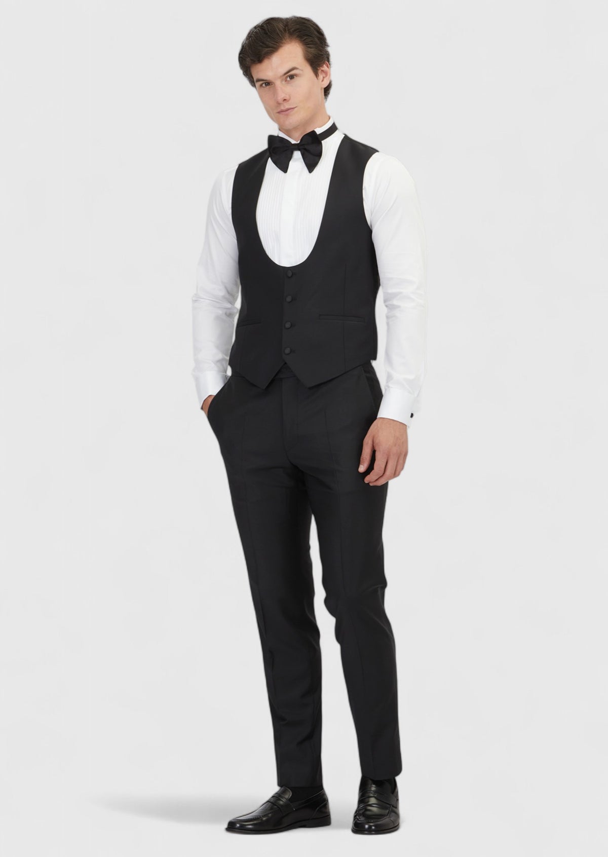 Siyah Slim Fit Kelebek Yaka Klasik Yelek