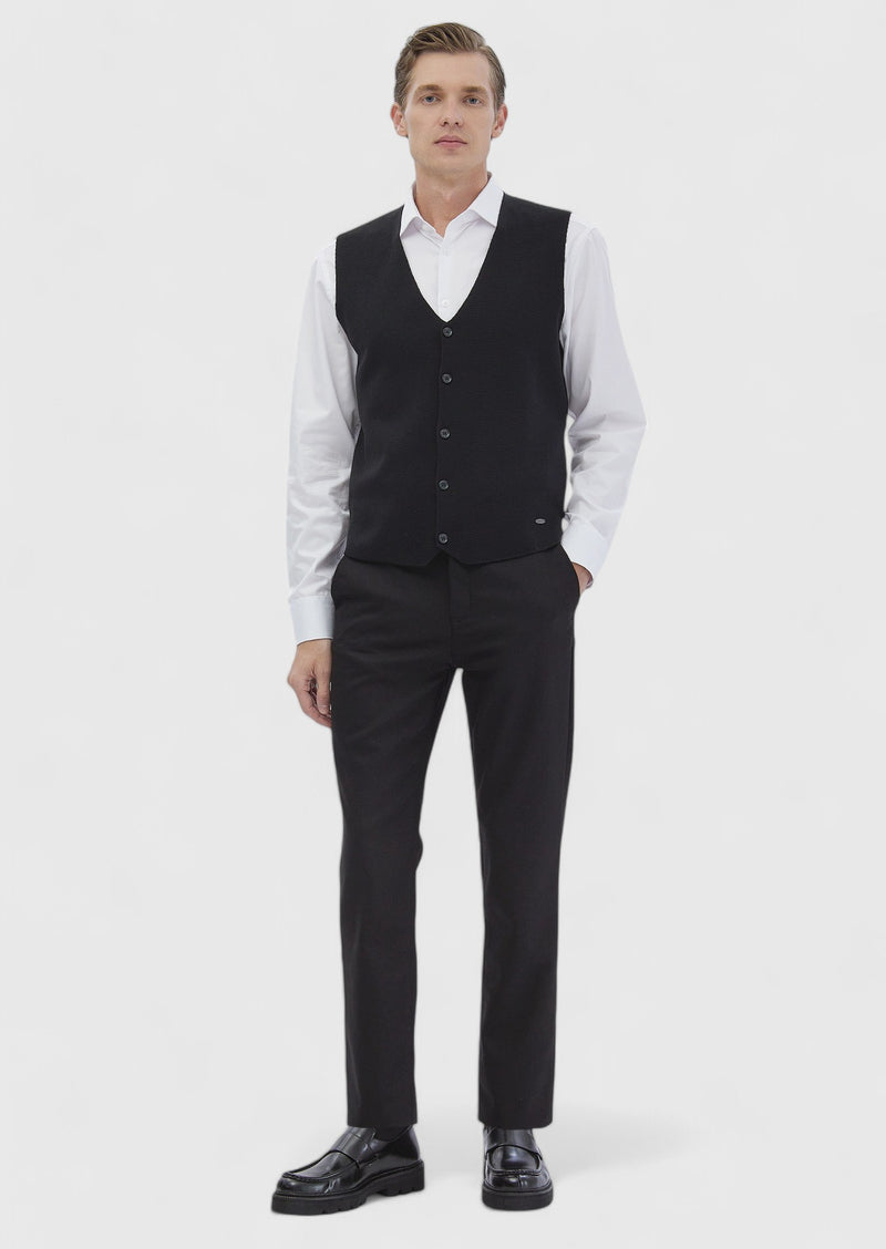 Siyah Regular Fit V Yaka Casual Örme Triko Yelek