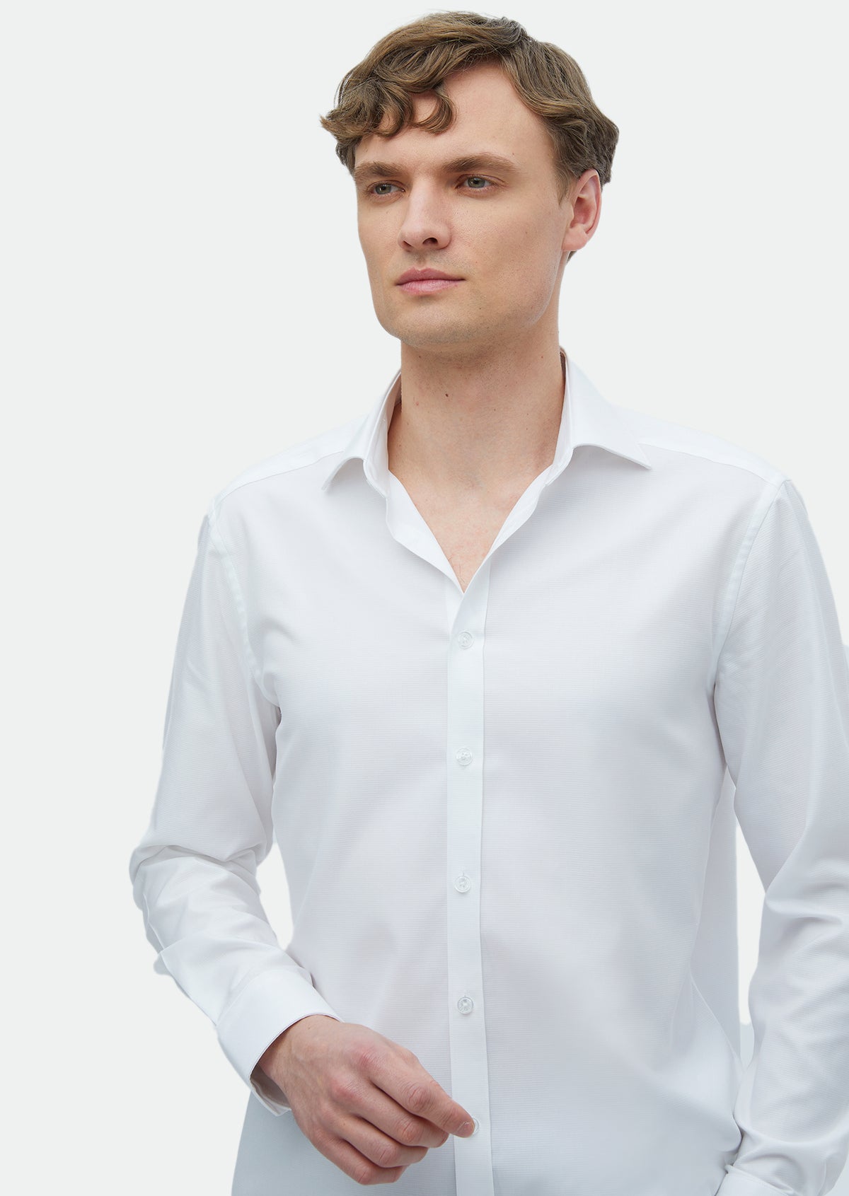Beyaz Düz Regular Fit Uzun Dokuma Klasik %100 Pamuk Gömlek