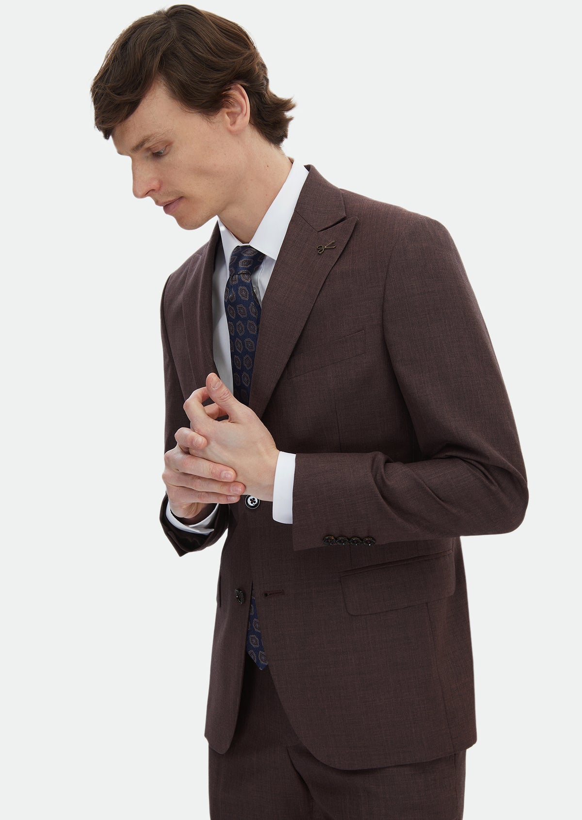 Kiremit Düz Zeroweight Slim Fit Yün Karışımlı Takım Elbise