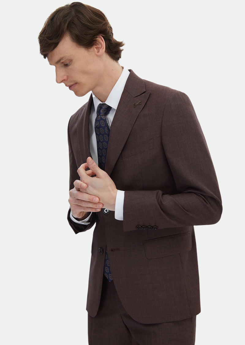 Kiremit Düz Zeroweight Slim Fit Yün Karışımlı Takım Elbise