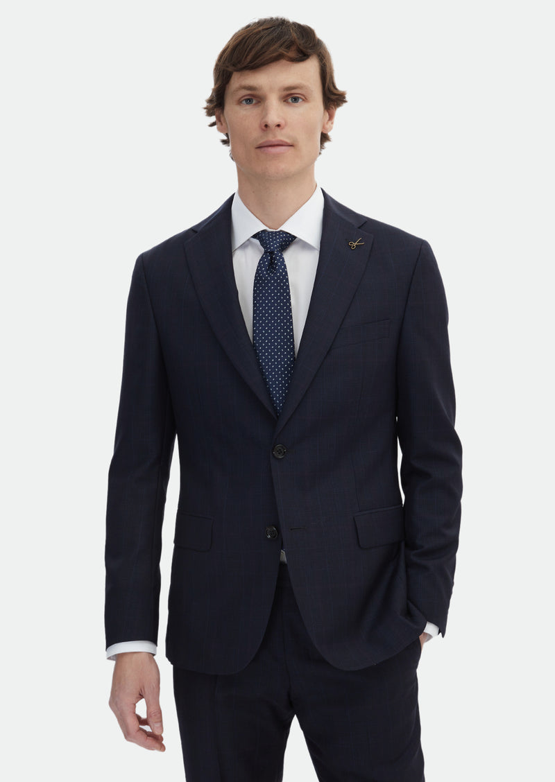 Lacivert Kareli Zeroweight Slim Fit Yün Karışımlı Takım Elbise