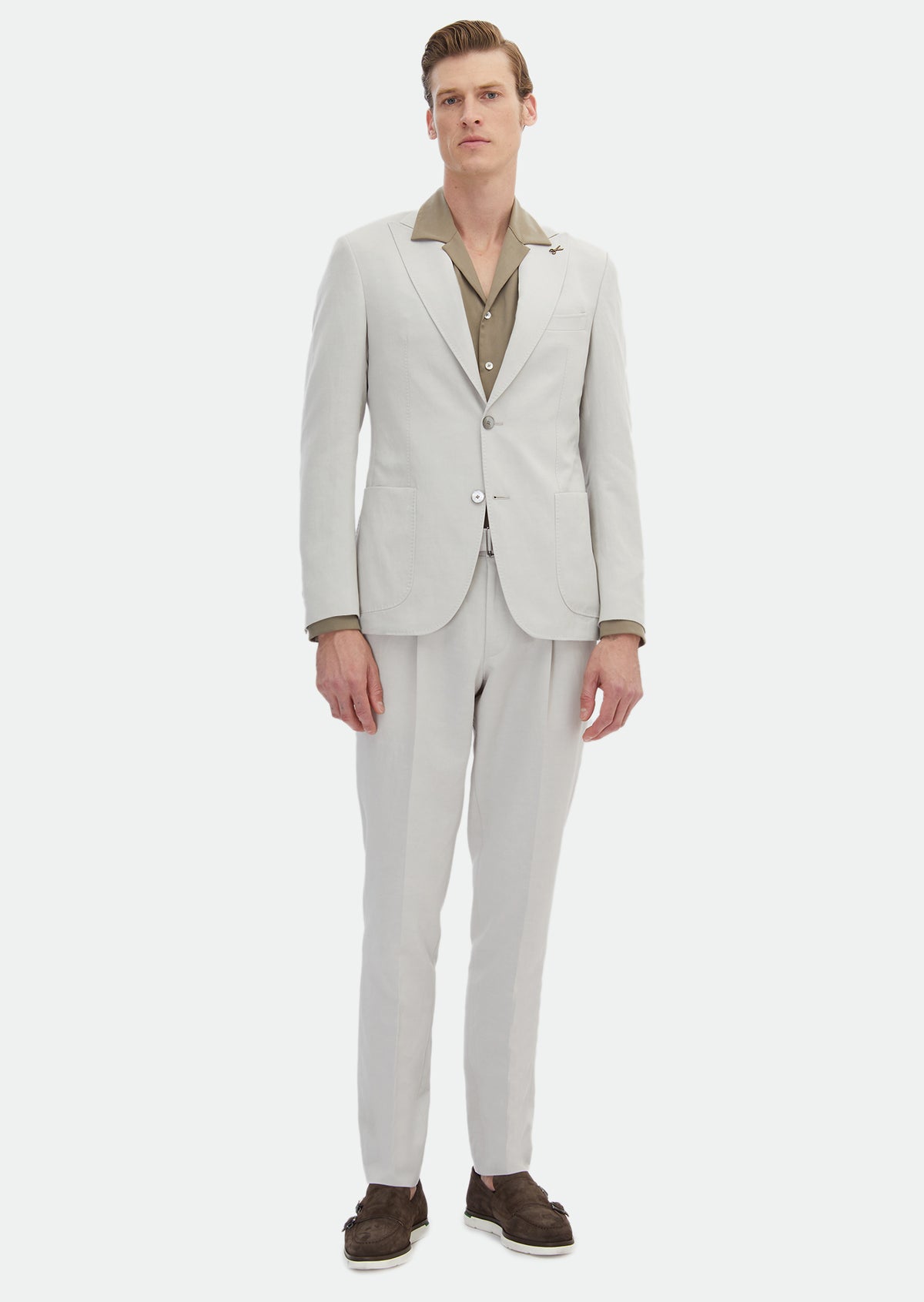Bej Düz Zeroweight Slim Fit Pamuk Karışımlı Takım Elbise