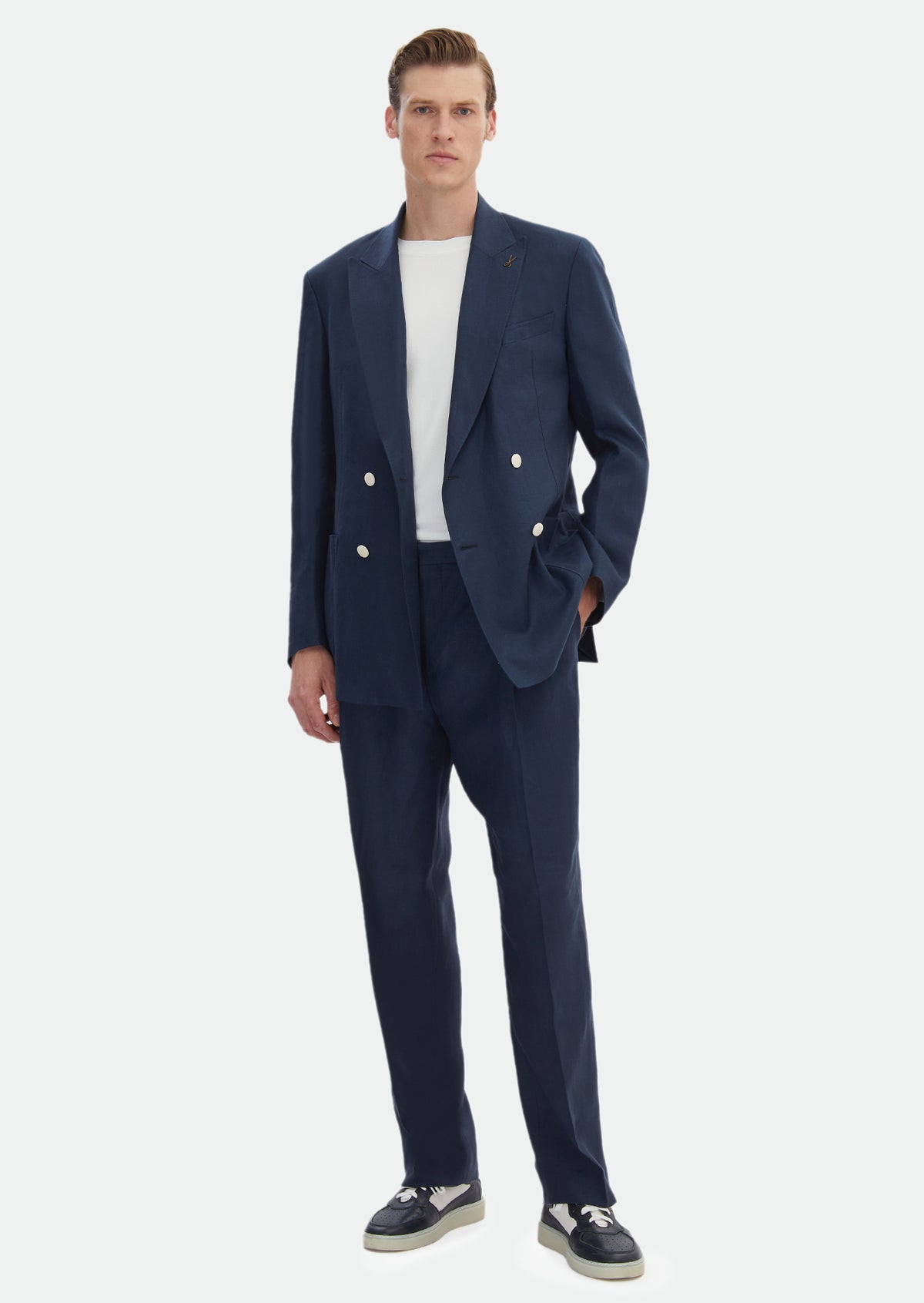 Lacivert Düz Zeroweight Slim Fit %100 Keten Takım Elbise