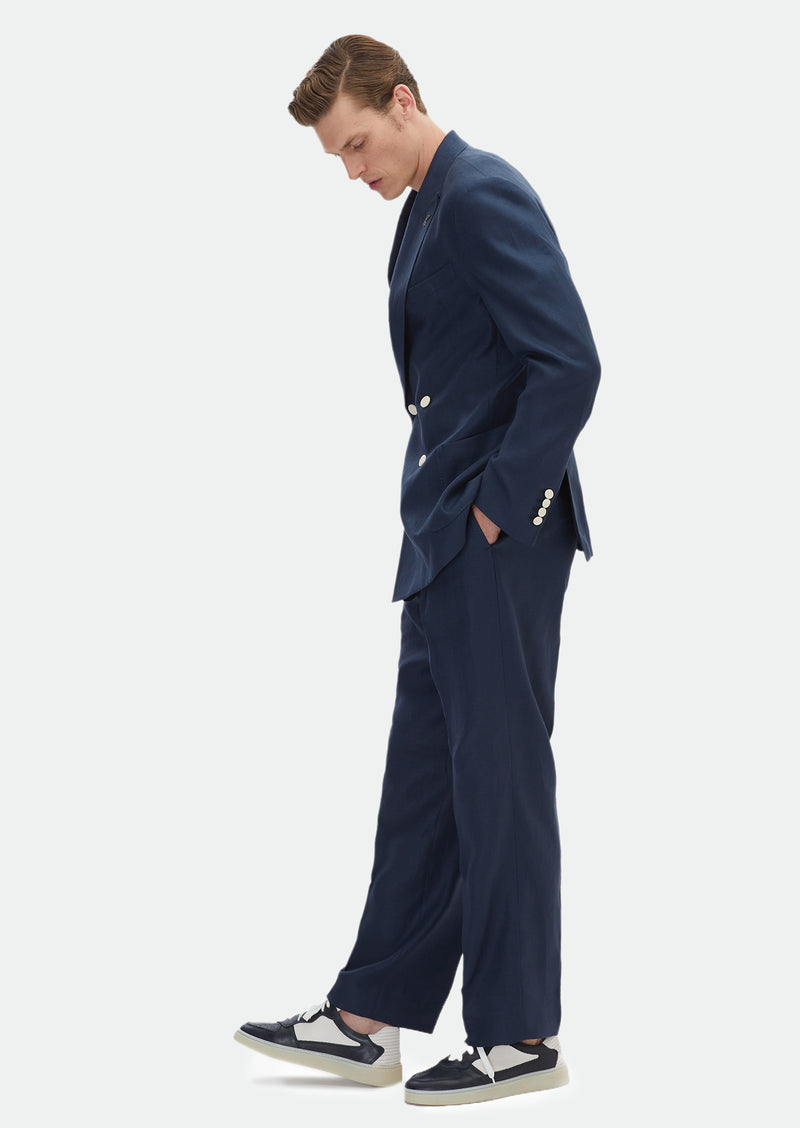 Lacivert Düz Zeroweight Slim Fit %100 Keten Takım Elbise