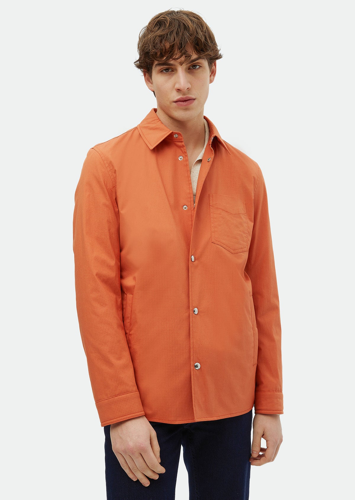 Turuncu Regular Fit Gömlek Yaka Casual Dokuma Mont
