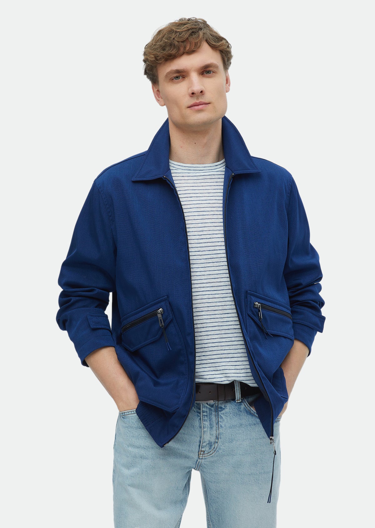 Lacivert Regular Fit Gömlek Yaka Casual Dokuma Mont