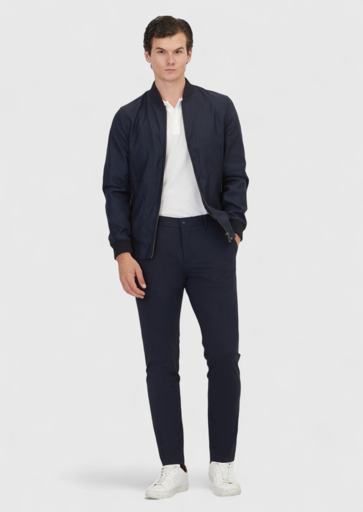 Lacivert Regular Fit Dik Yaka Casual Dokuma Mont