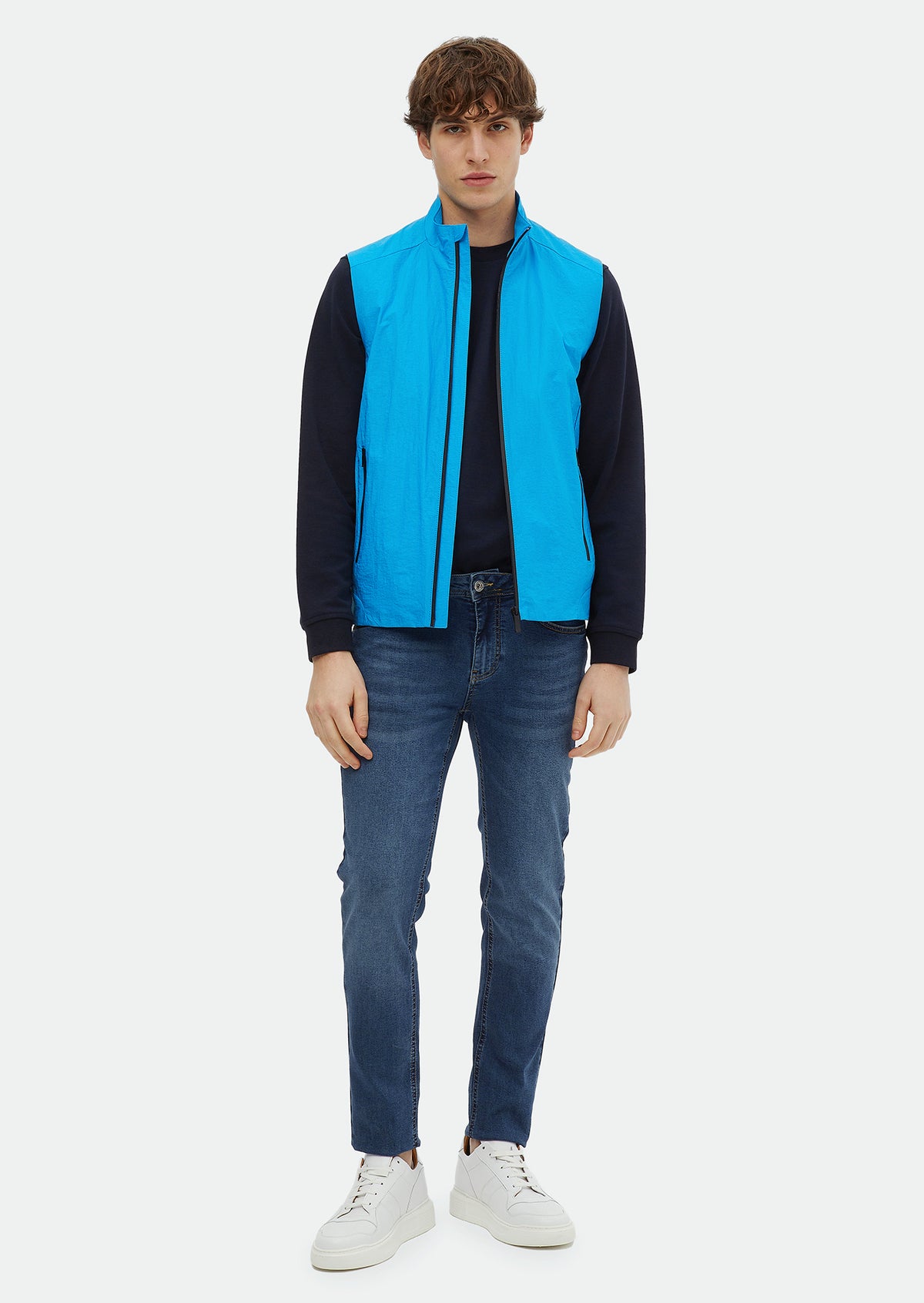 Turkuaz Regular Fit Dik Yaka Denim Dokuma Spor Yelek