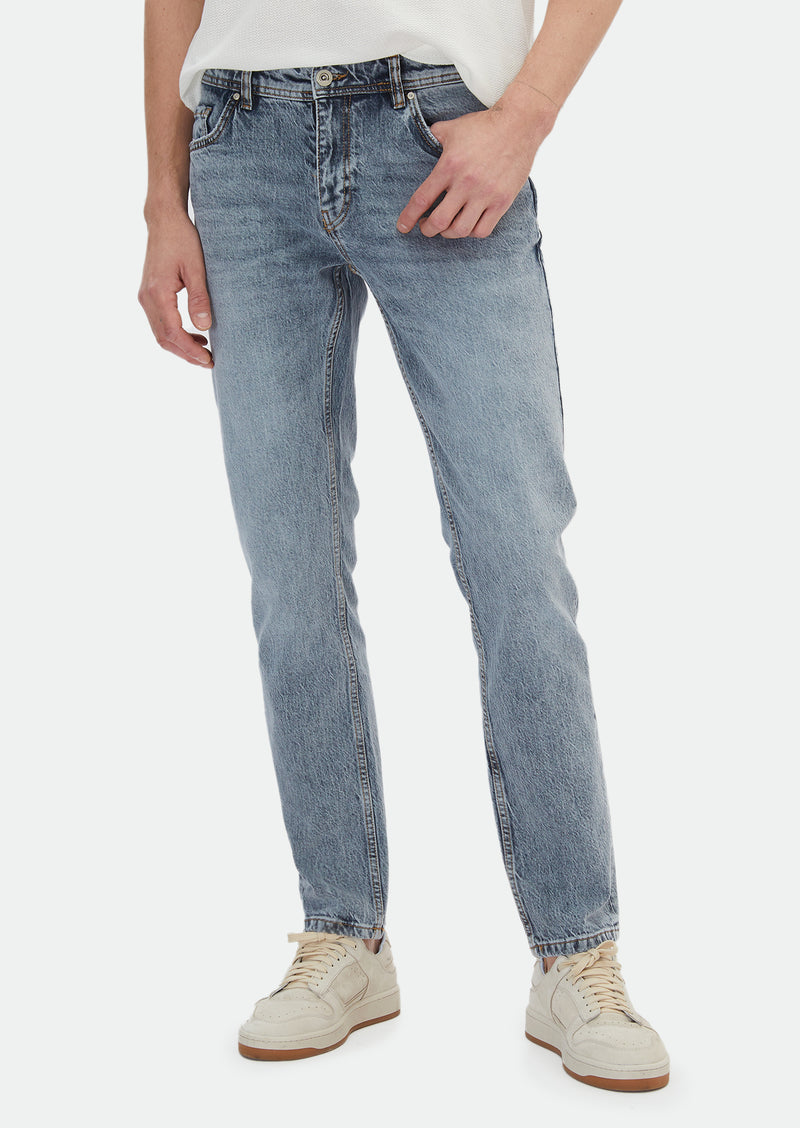 İndigo Düz Regular Fit Denim Pamuk Karışımlı Pantolon