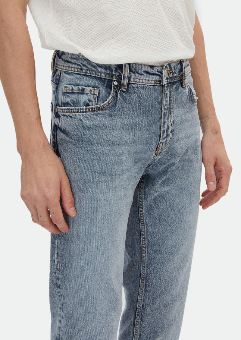İndigo Düz Regular Fit Denim Pamuk Karışımlı Pantolon