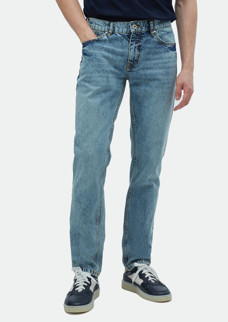 İndigo Düz Regular Fit Denim %100 Pamuk Pantolon