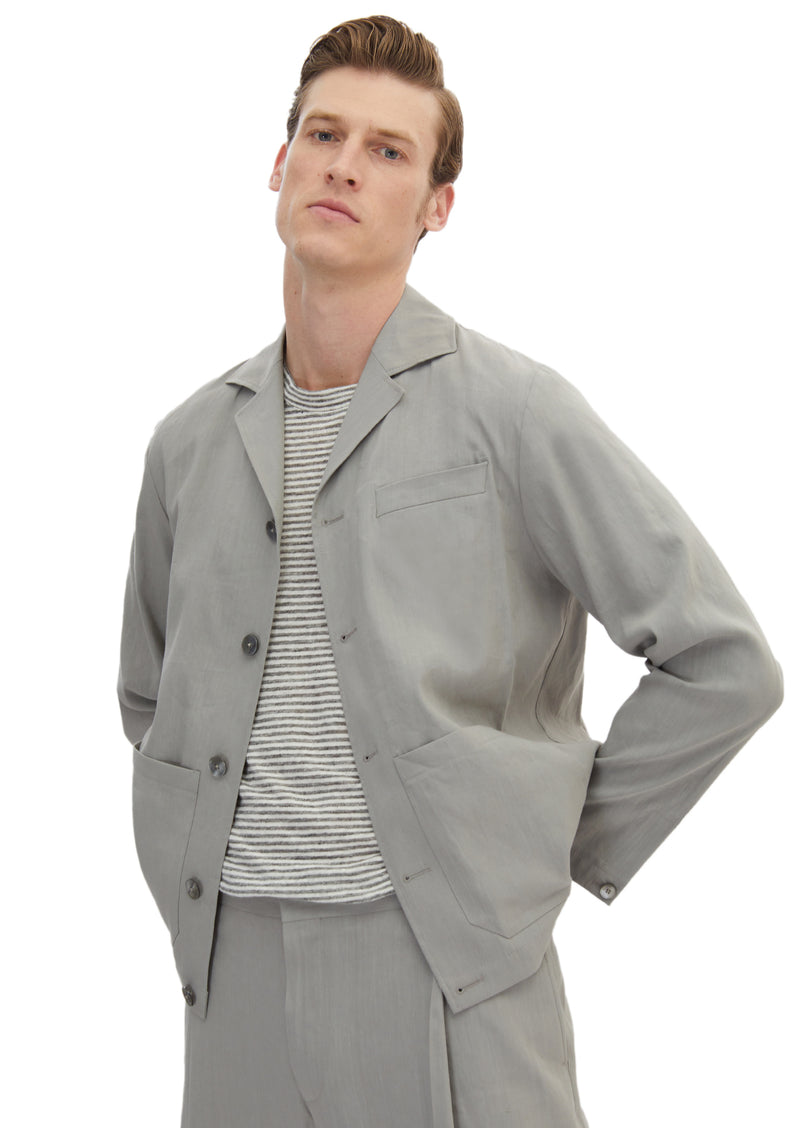 Gri Düz Casual Fit Keten Karışımlı Takım Elbise