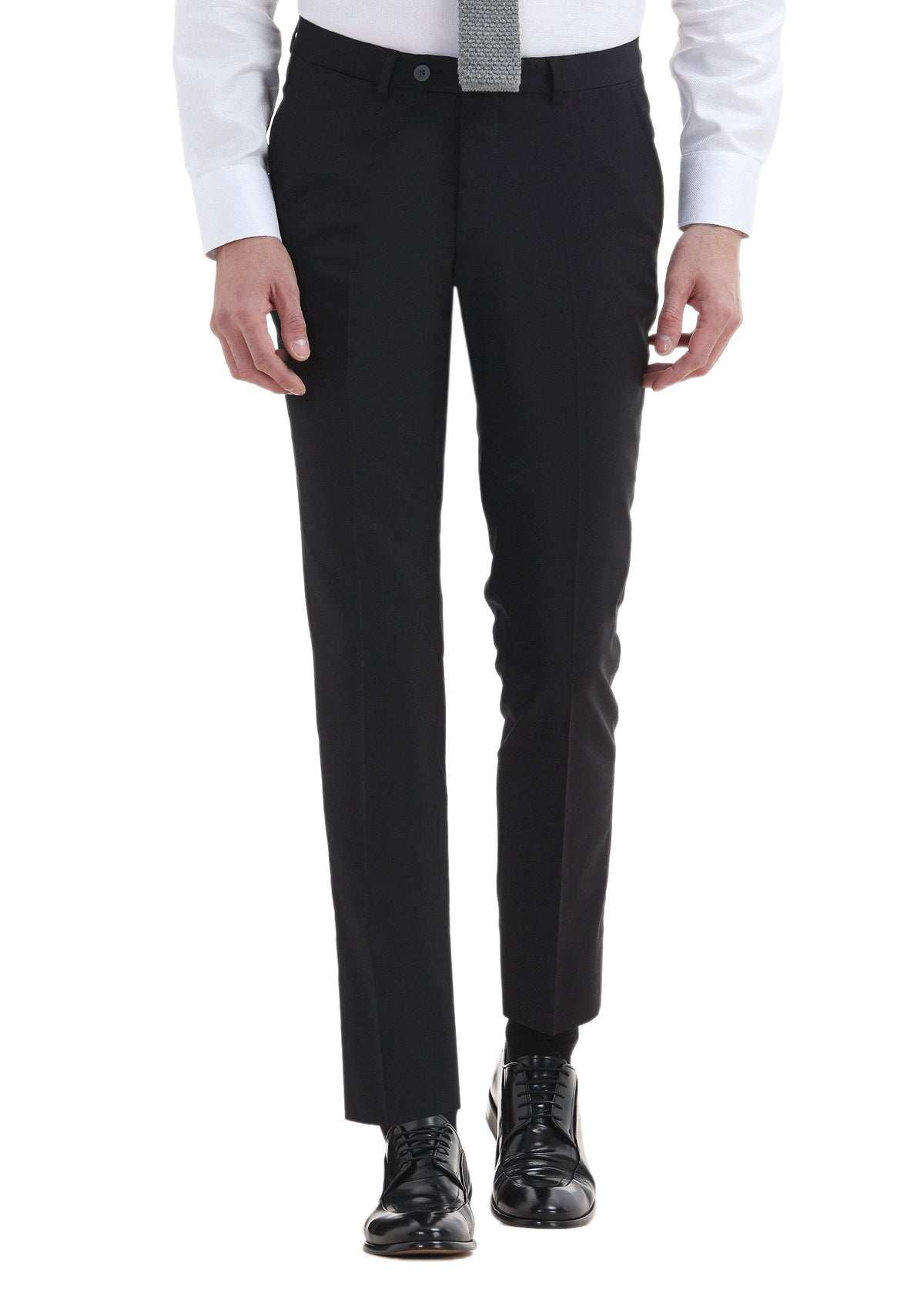Siyah Düz Kumaş Modern Fit Klasik %100 Yün Pantolon