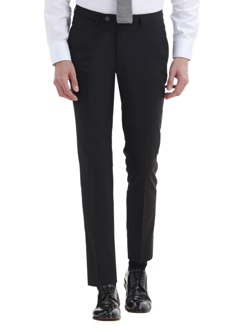 Siyah Düz Kumaş Modern Fit Klasik %100 Yün Pantolon