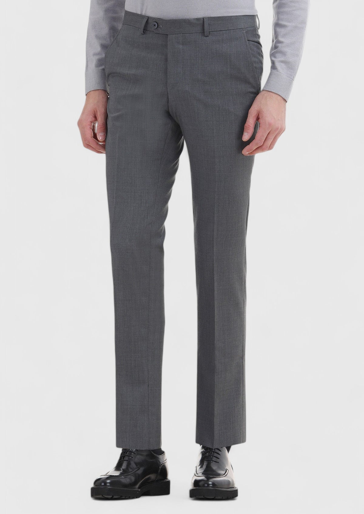 Gri Düz Kumaş Modern Fit Klasik %100 Yün Pantolon
