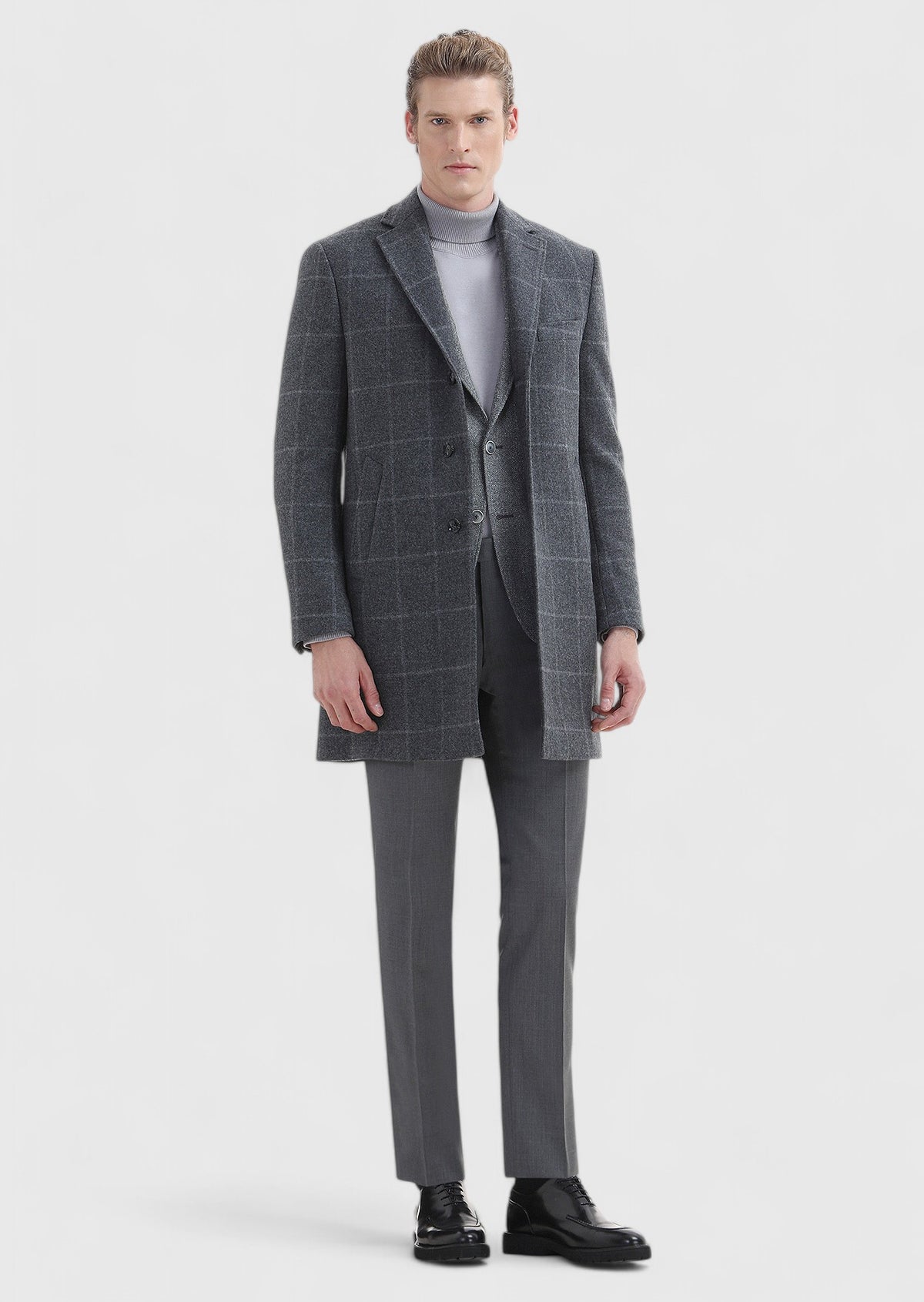 Gri Düz Kumaş Modern Fit Klasik %100 Yün Pantolon