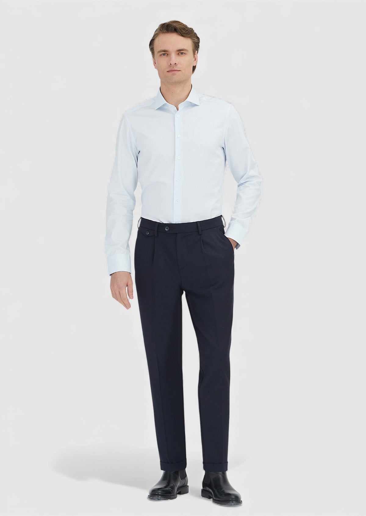 Açık Mavi Düz Slim Fit Uzun Dokuma Klasik %100 Pamuk Gömlek