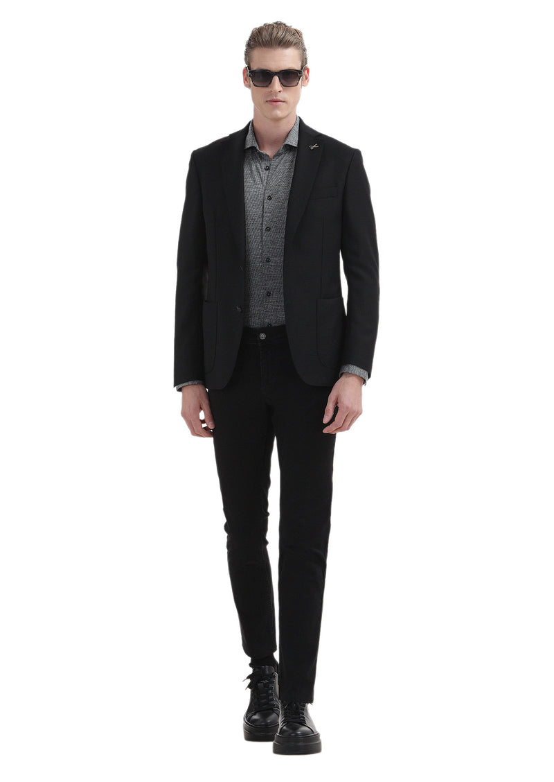Siyah Düz Zeroweight Slim Fit %100 Yün Ceket