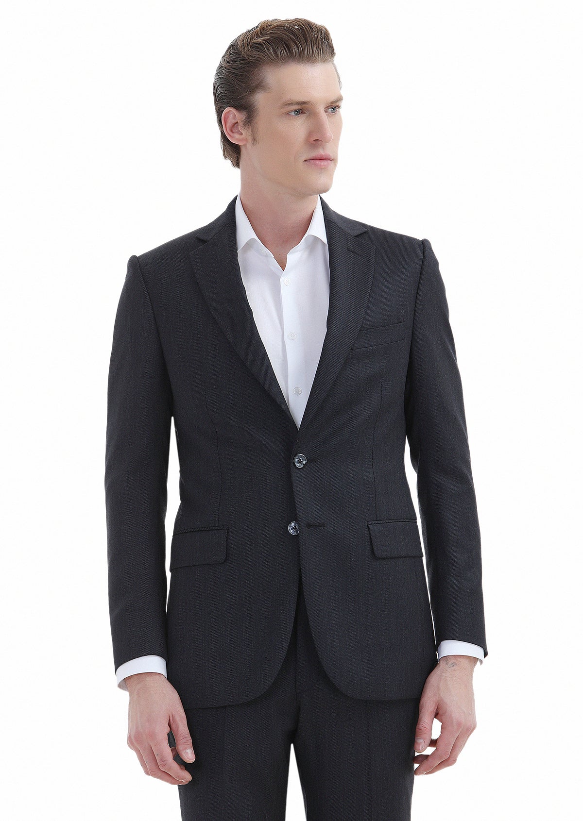 Antrasit Desenli Thin&taller Slim Fit %100 Yün Takım Elbise