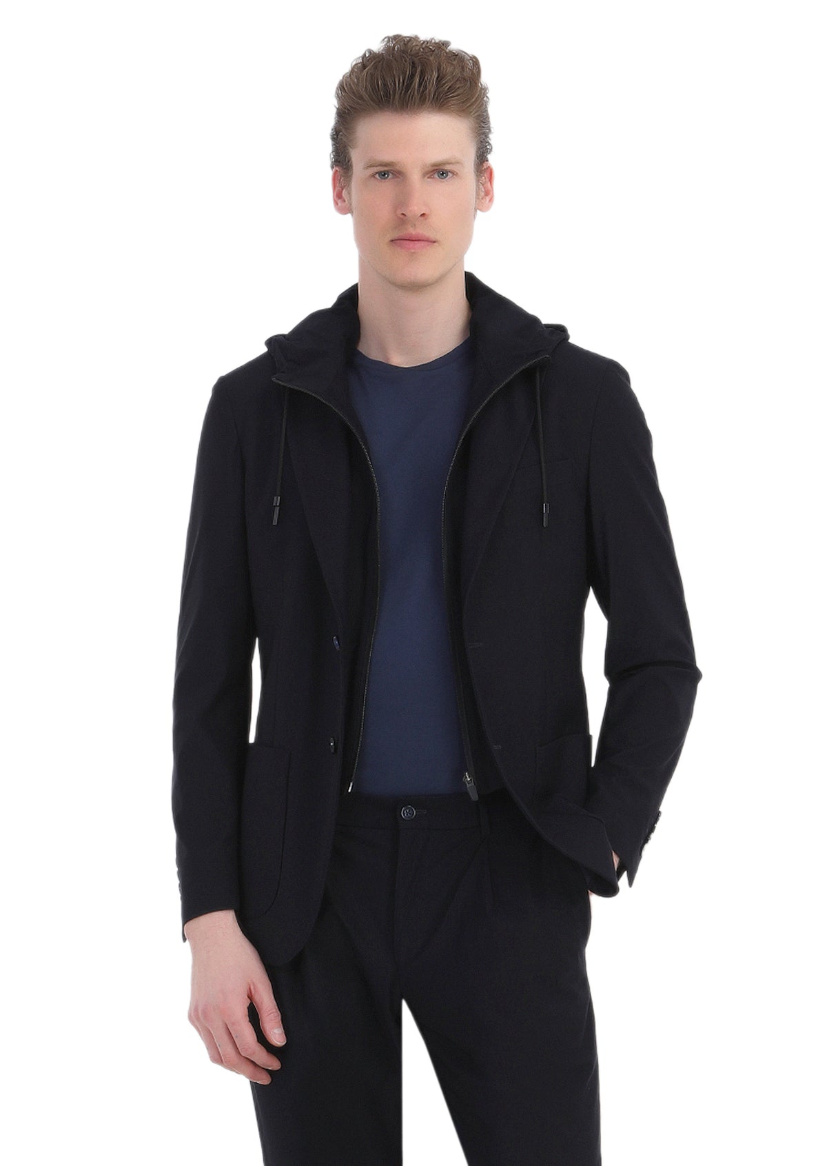 Siyah Mikro Comfort Fit Örme Takım Elbise