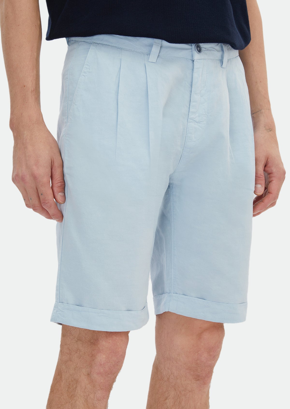 Açık Mavi Düz Dokuma Carrot Fit Casual %100 Pamuk Bermuda