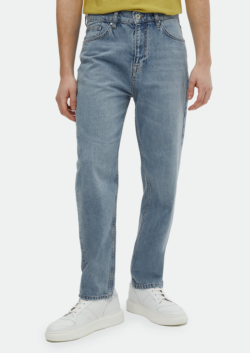 İndigo Düz Loose Fit Denim Pamuk Karışımlı Pantolon