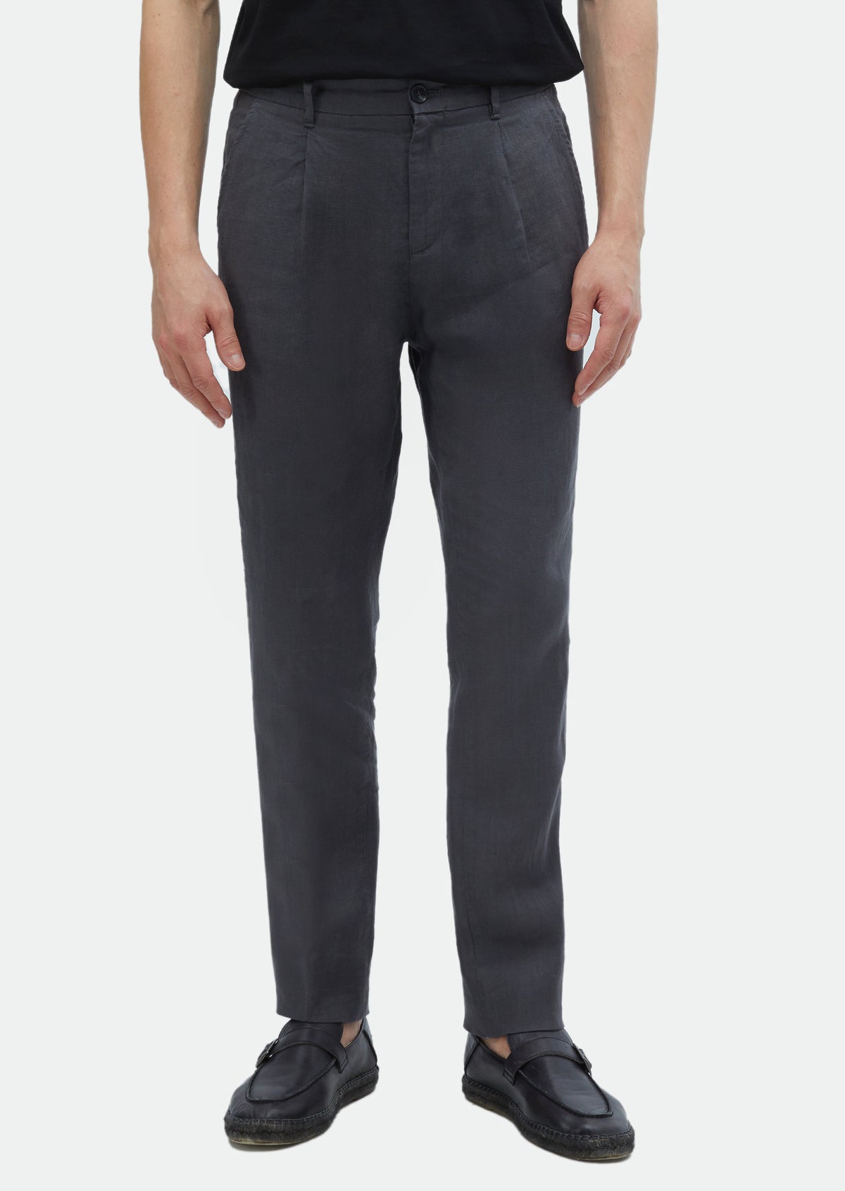 Antrasit Düz Dokuma Jogging Fit Casual %100 Keten Pantolon