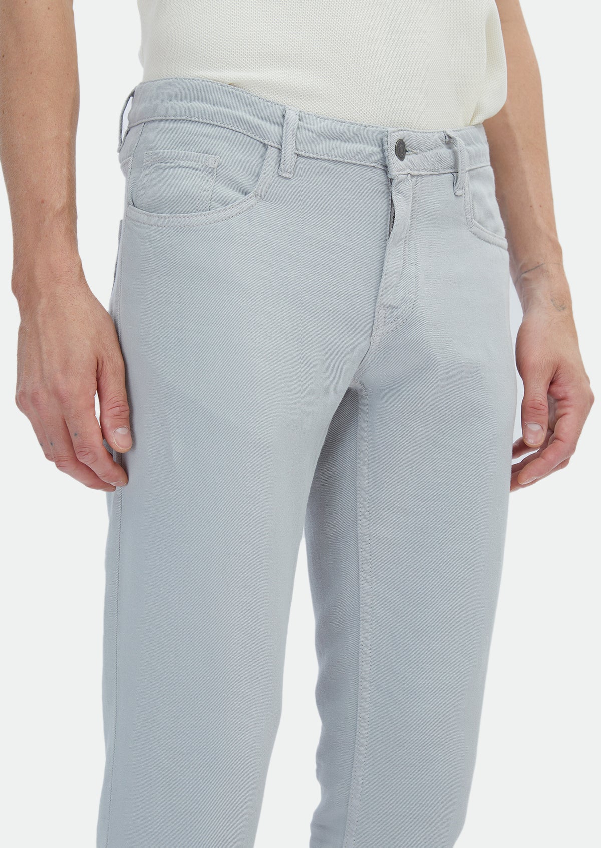 Gri Düz Dokuma Regular Fit Casual Pamuk Karışımlı Pantolon