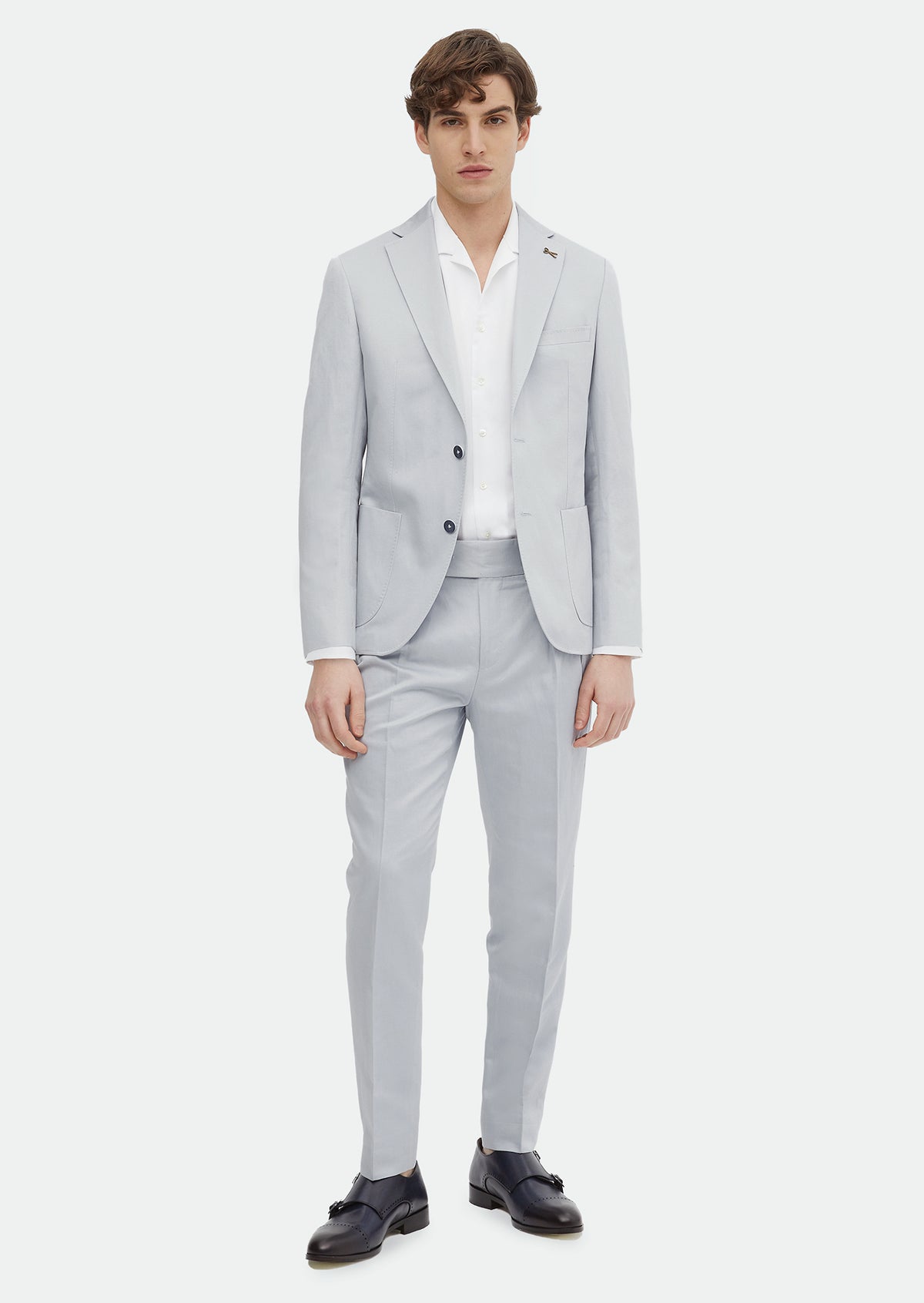 Mavi Düz Zeroweight Slim Fit Pamuk Karışımlı Takım Elbise