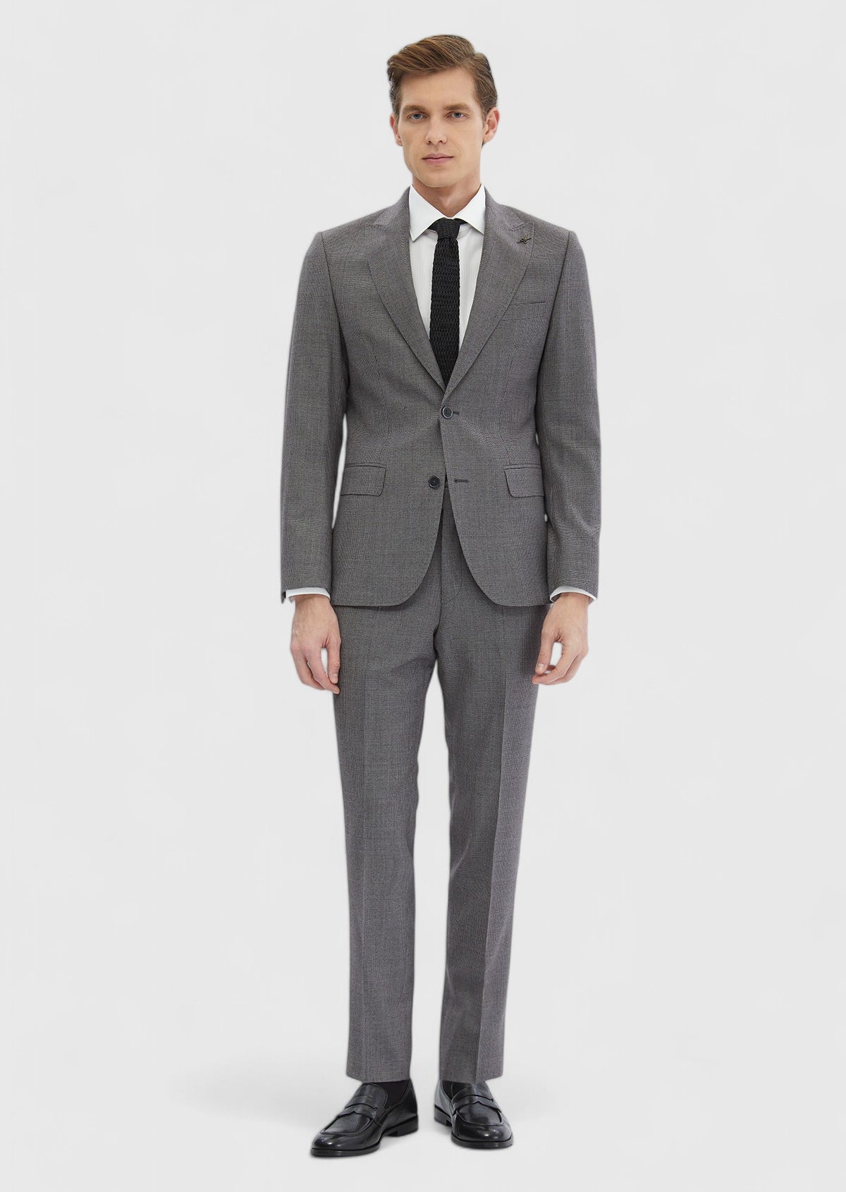 Gri Desenli Zeroweight Slim Fit %100 Yün Takım Elbise