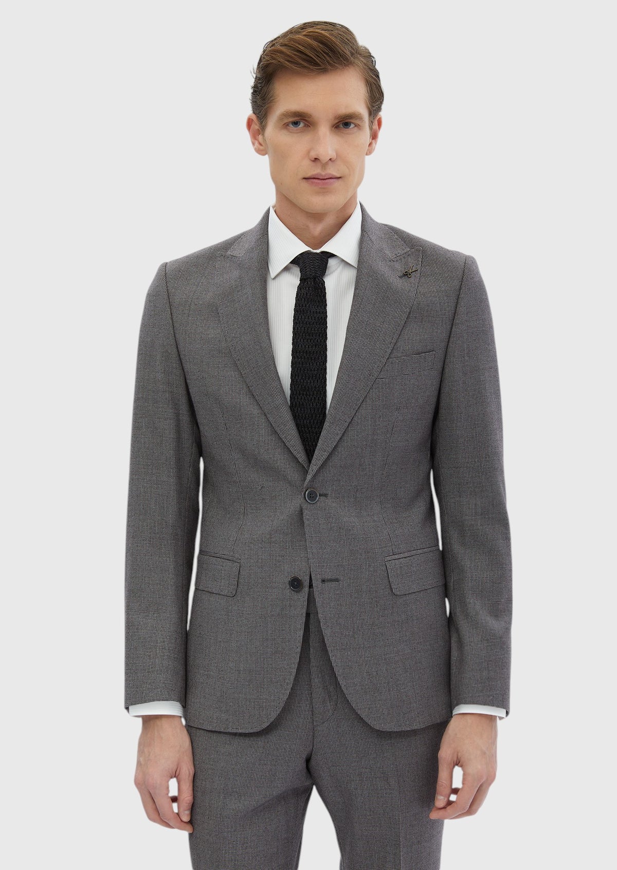 Gri Desenli Zeroweight Slim Fit %100 Yün Takım Elbise
