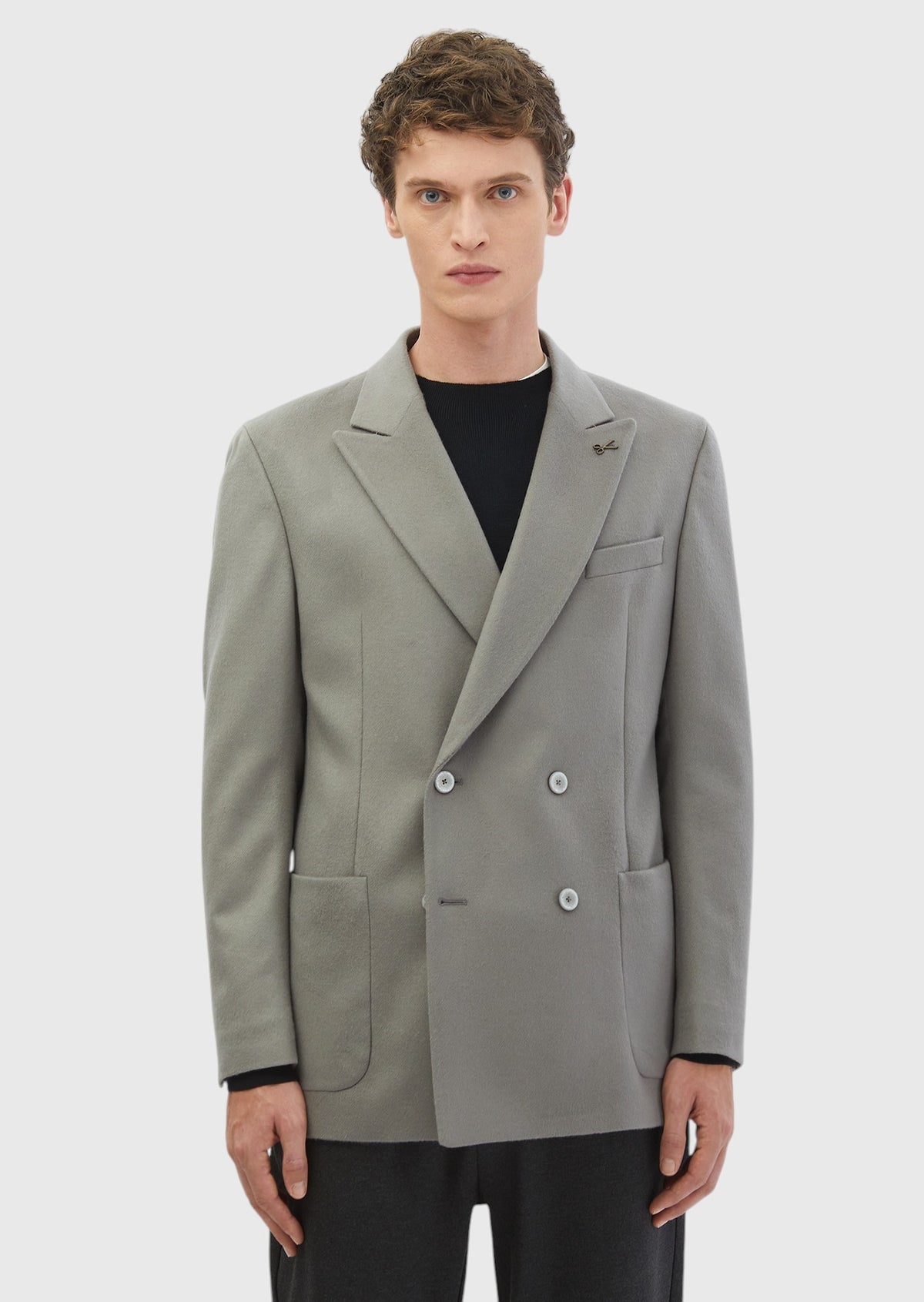 Gri Düz Comfort Fit %100 Yün Ceket