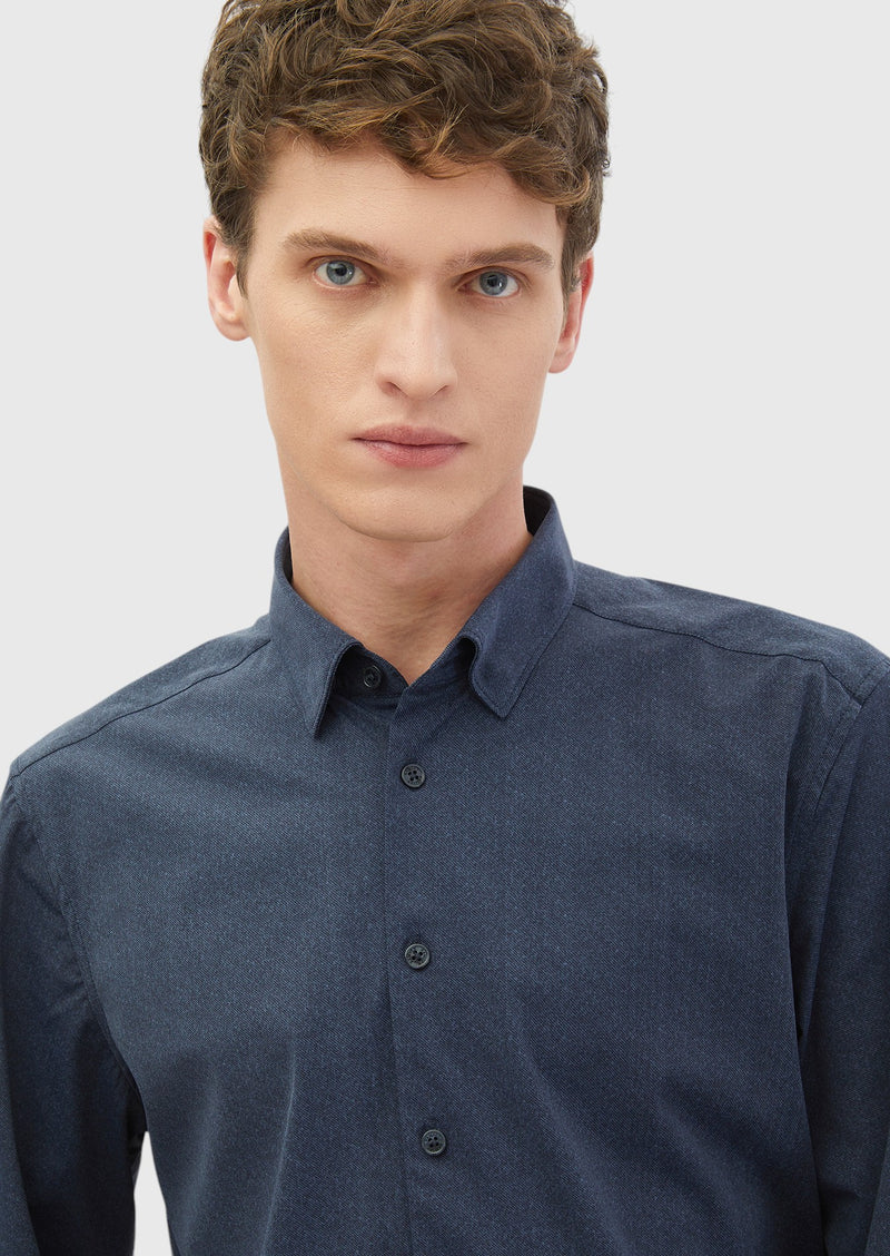 Lacivert Baskılı Casual Fit Uzun Casual Gömlek