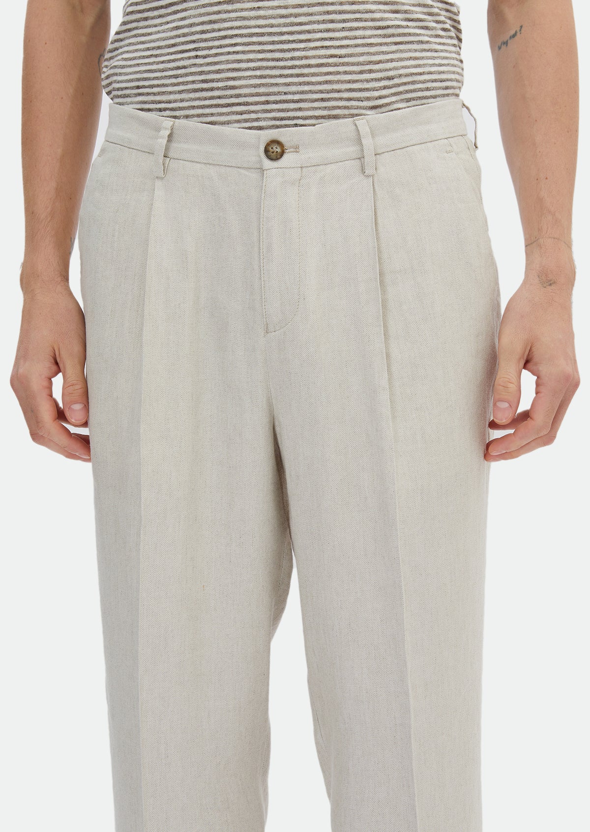 Bej Desenli Dokuma Oversize Fit Casual Keten Karışımlı Pantolon