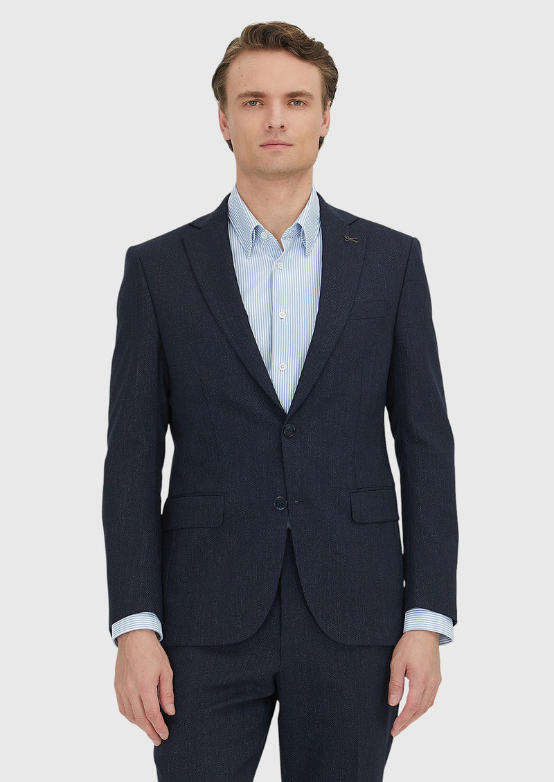 Lacivert Desenli Modern Fit Yün Karışımlı Takım Elbise