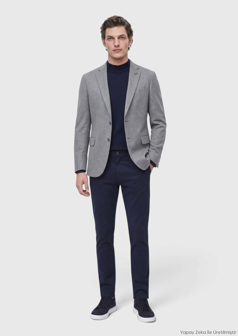 Gri Düz Regular Fit %100 Kaşmir Ceket