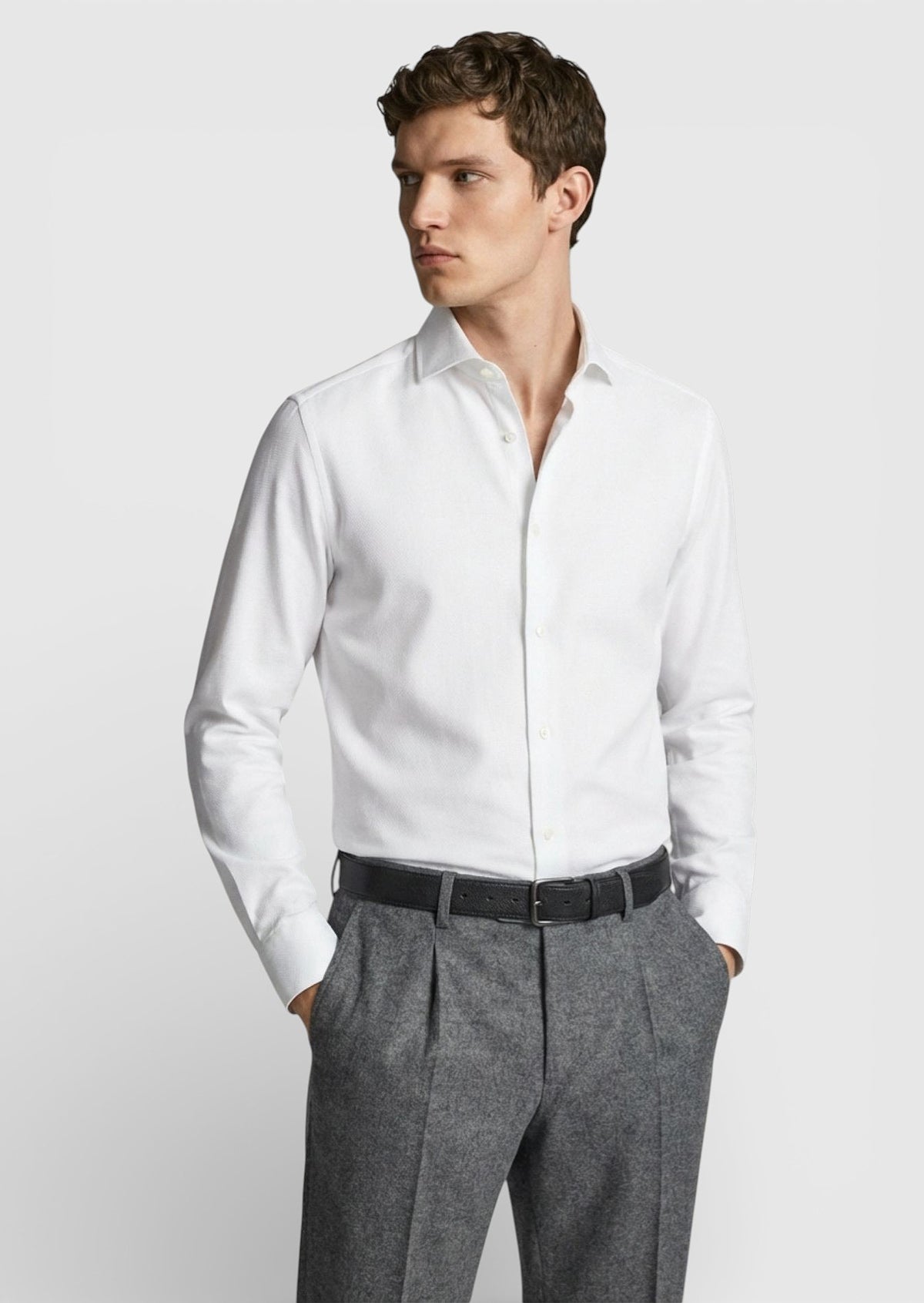 Beyaz Düz Casual Fit Uzun Casual %100 Pamuk Gömlek