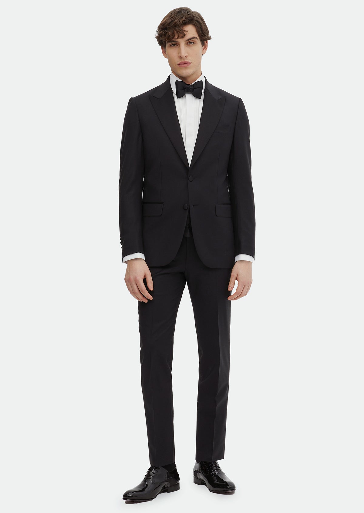 Siyah Düz Thin&taller Slim Fit Kruvaze Yaka Dokuma Smokin Takım Elbise
