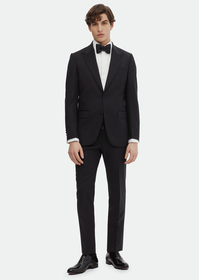 Siyah Düz Thin&taller Slim Fit Kruvaze Yaka Dokuma Smokin Takım Elbise