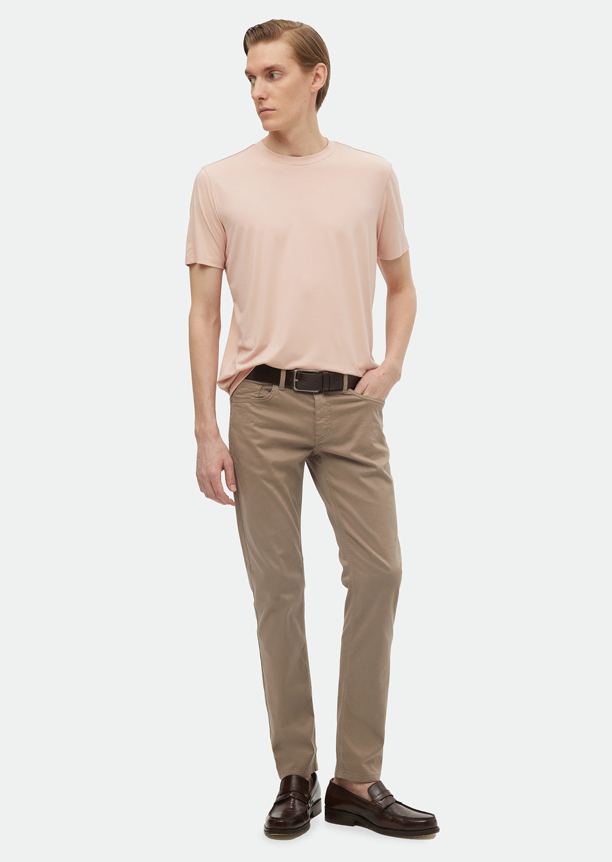 Açık Pembe Düz Bisiklet Yaka T-Shirt