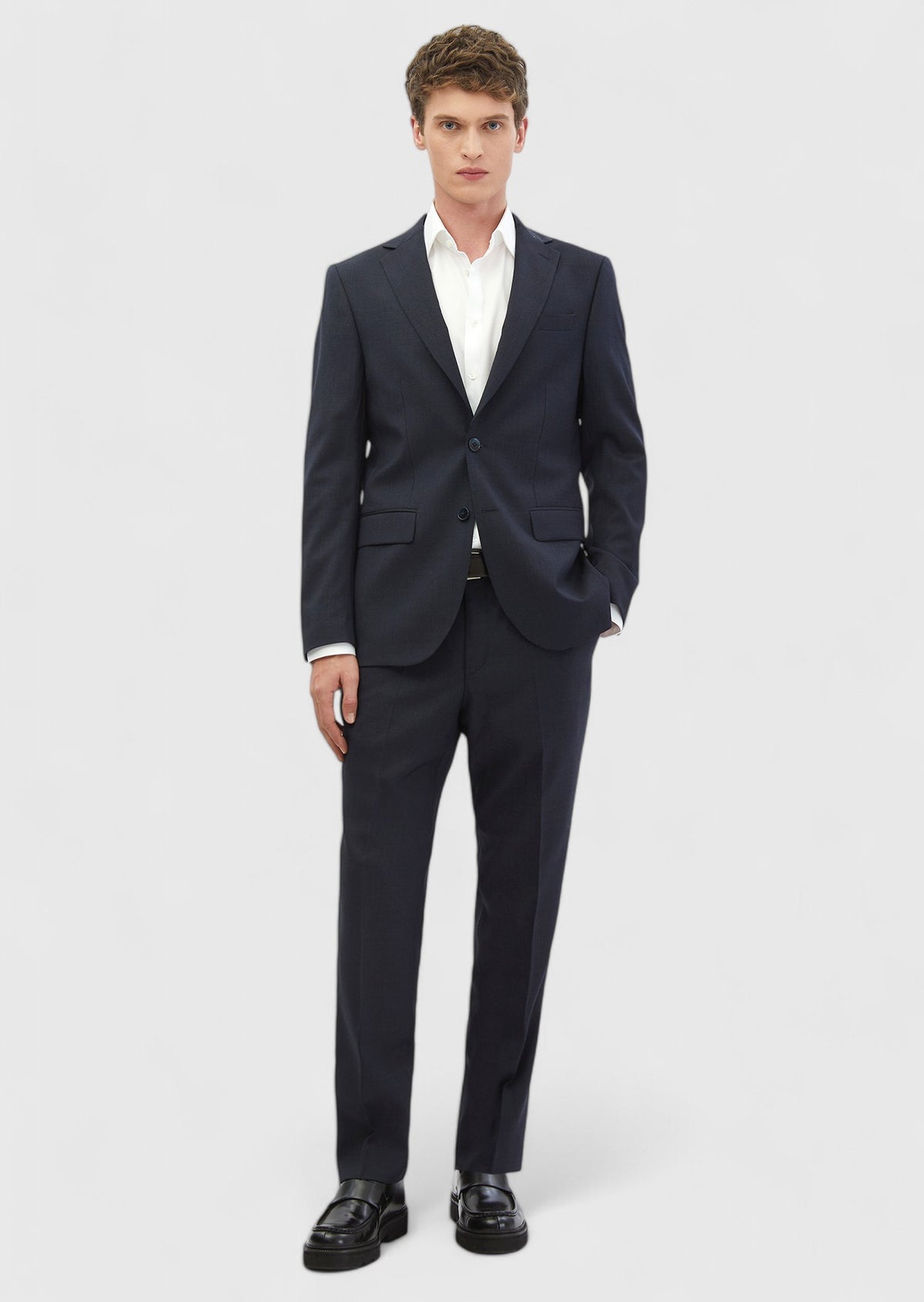 Lacivert Düz Modern Fit %100 Yün Takım Elbise