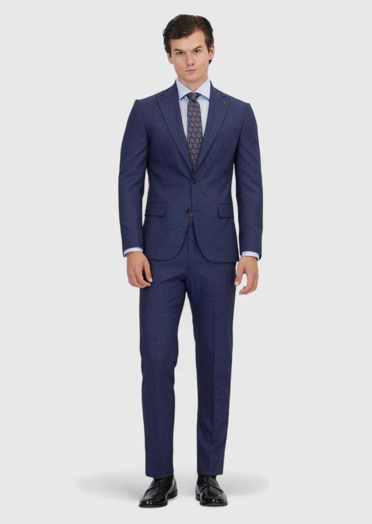 Açık Lacivert Desenli Zeroweight Slim Fit %100 Yün Takım Elbise