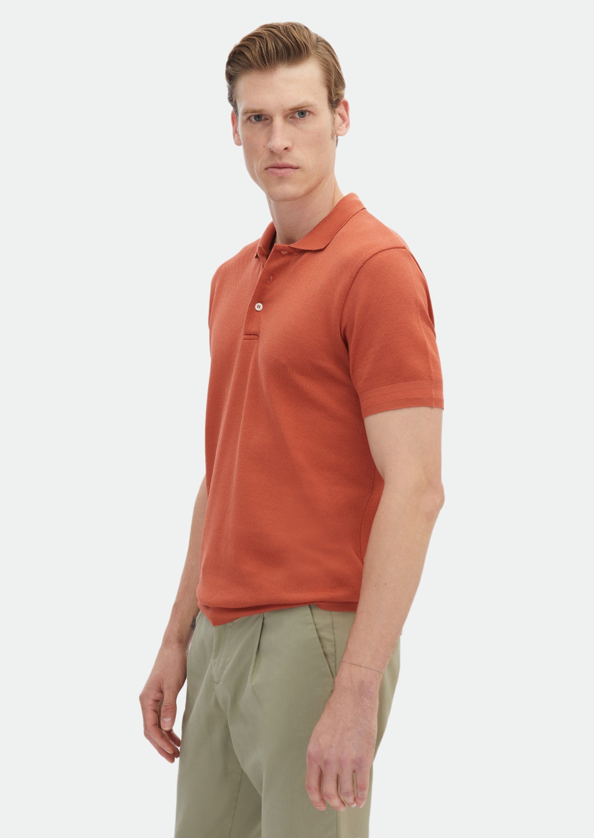 Turuncu Jakarlı Polo Yaka %100 Pamuk T-Shirt