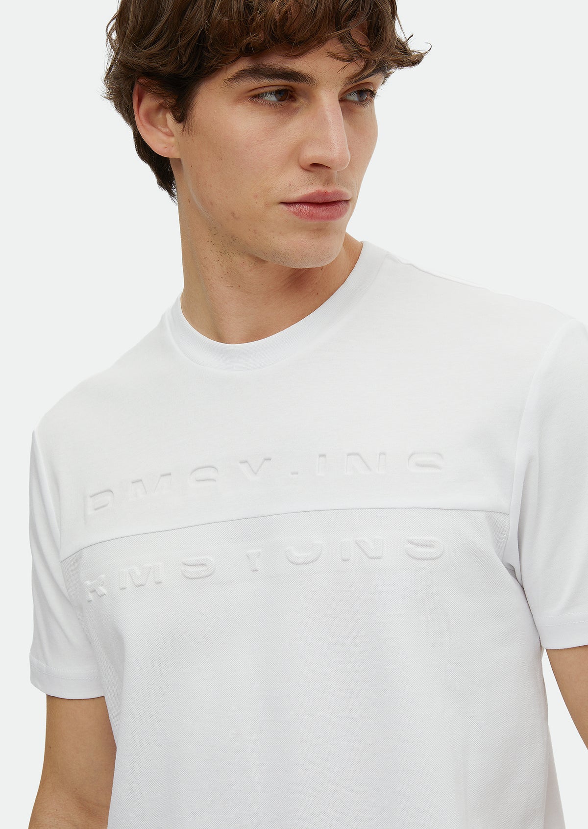 Beyaz Baskılı Bisiklet Yaka %100 Pamuk T-Shirt