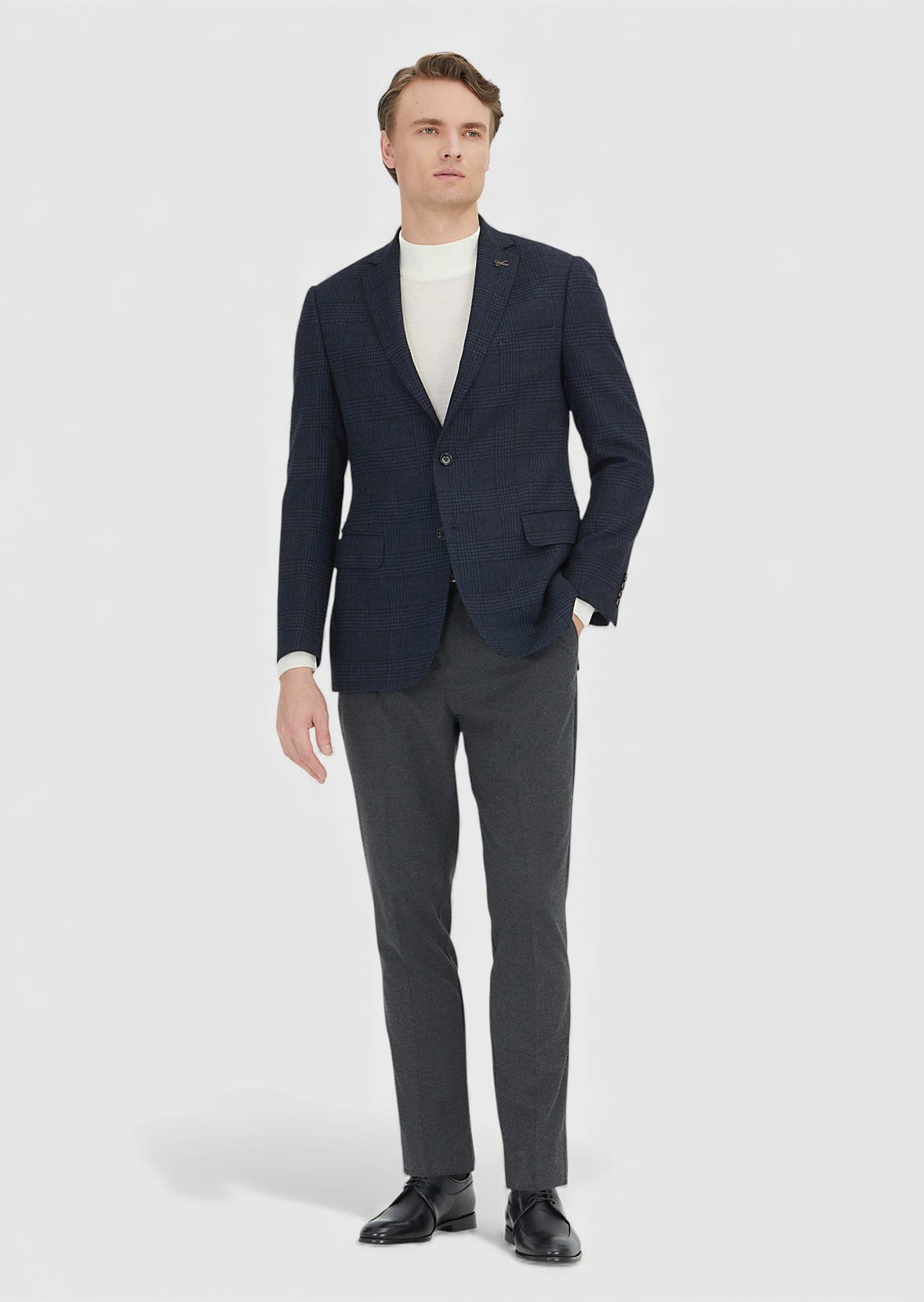 Lacivert Desenli Regular Fit %100 Yün Ceket