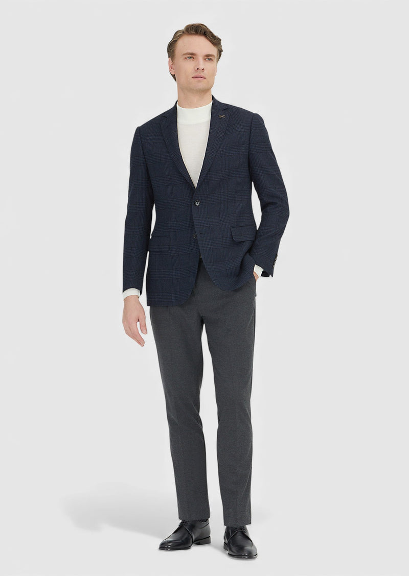 Lacivert Desenli Regular Fit %100 Yün Ceket