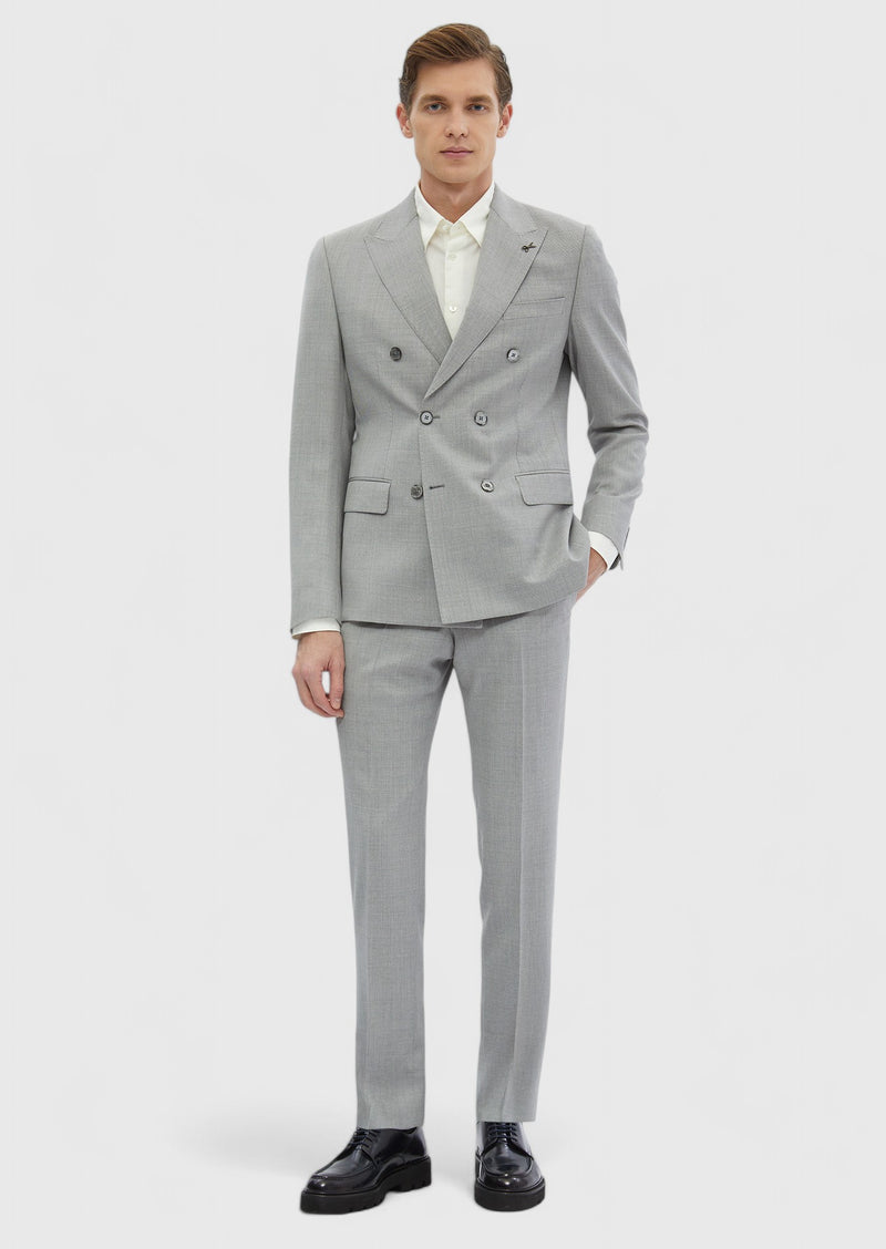 Açık Gri Düz Zeroweight Slim Fit %100 Yün Takım Elbise